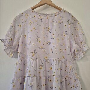 Paper Crane Floral Ruffle Peplum Tiered XS Short Sleeve Cottagecore Coquette